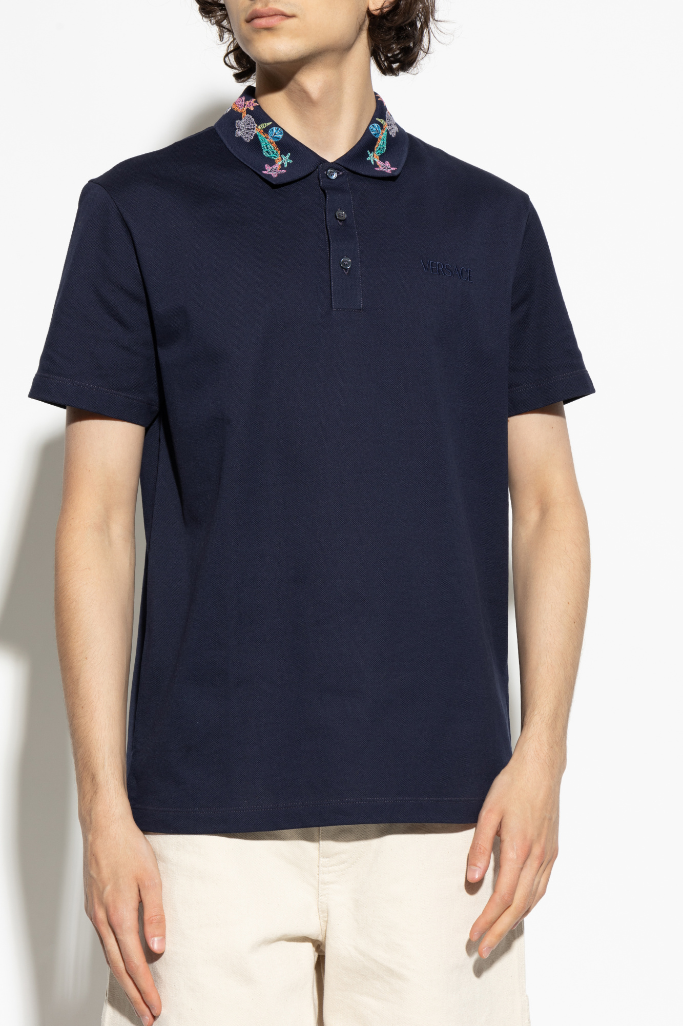Tシャツ・カットソー VERSACE PIQUET POLO SHIRT WITH EMBROIDERY Versace Versace Piquet Polo - Polo Shirts - BeyondStyle
